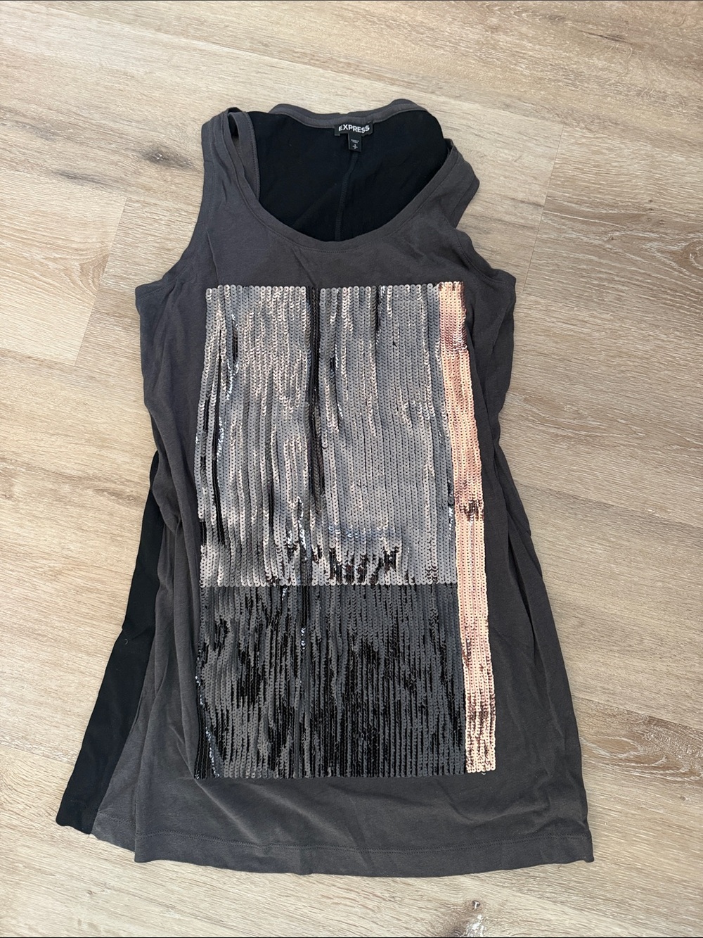 Express Black Tank Top with Silver and Rose-Gold Sequin Panel
